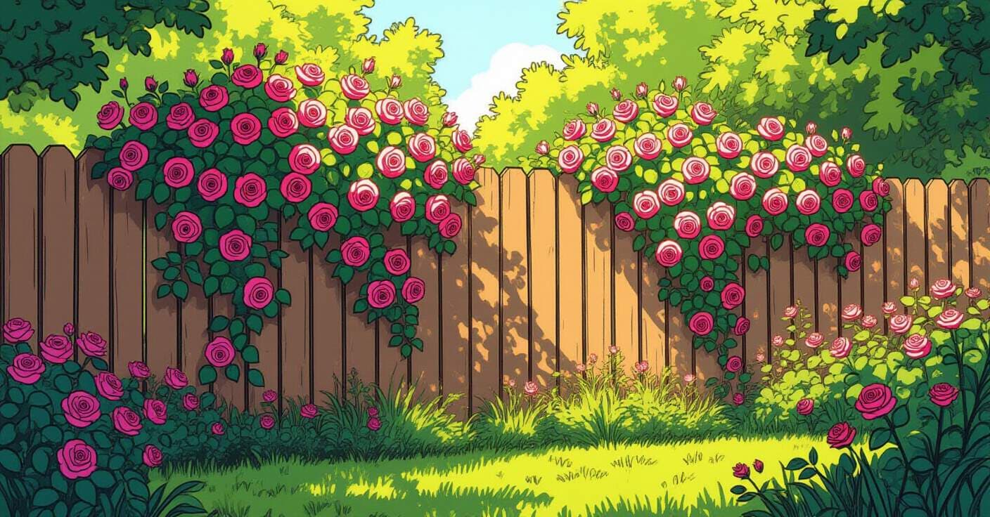 茎からカーテンへ：フェンスをバラの花で覆うステップバイステップガイド