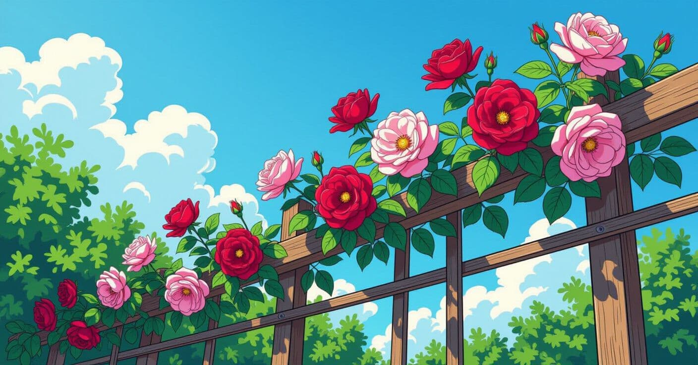 つるバラを空高く誘引：花数を2倍にする7つのDIYトレリスアイデア