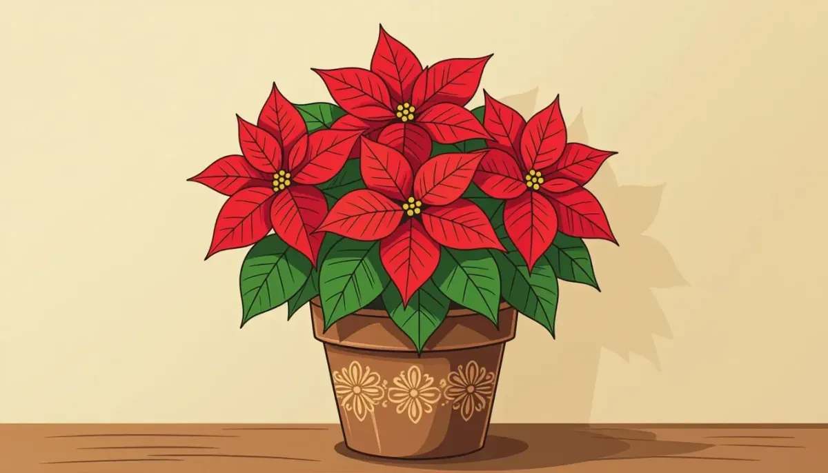明るい室内で管理しているピンクのプリンセチアの鉢植え